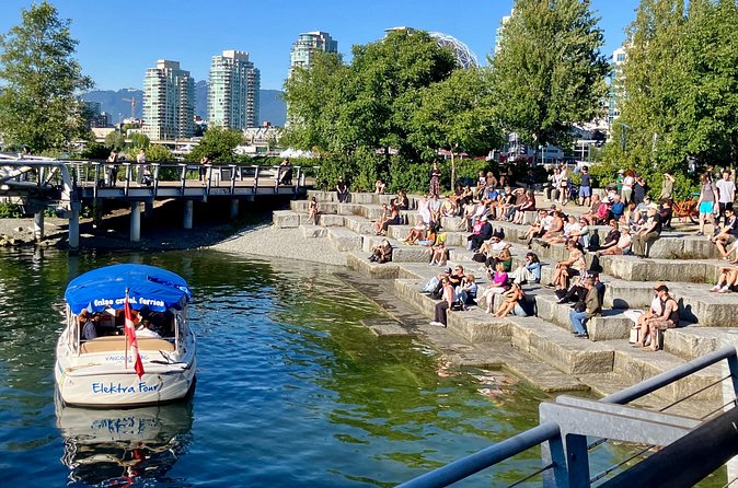 Vancouver False Creek Ferry Tour - Out toward English Bay: anchored ships and a west-end viewpoint